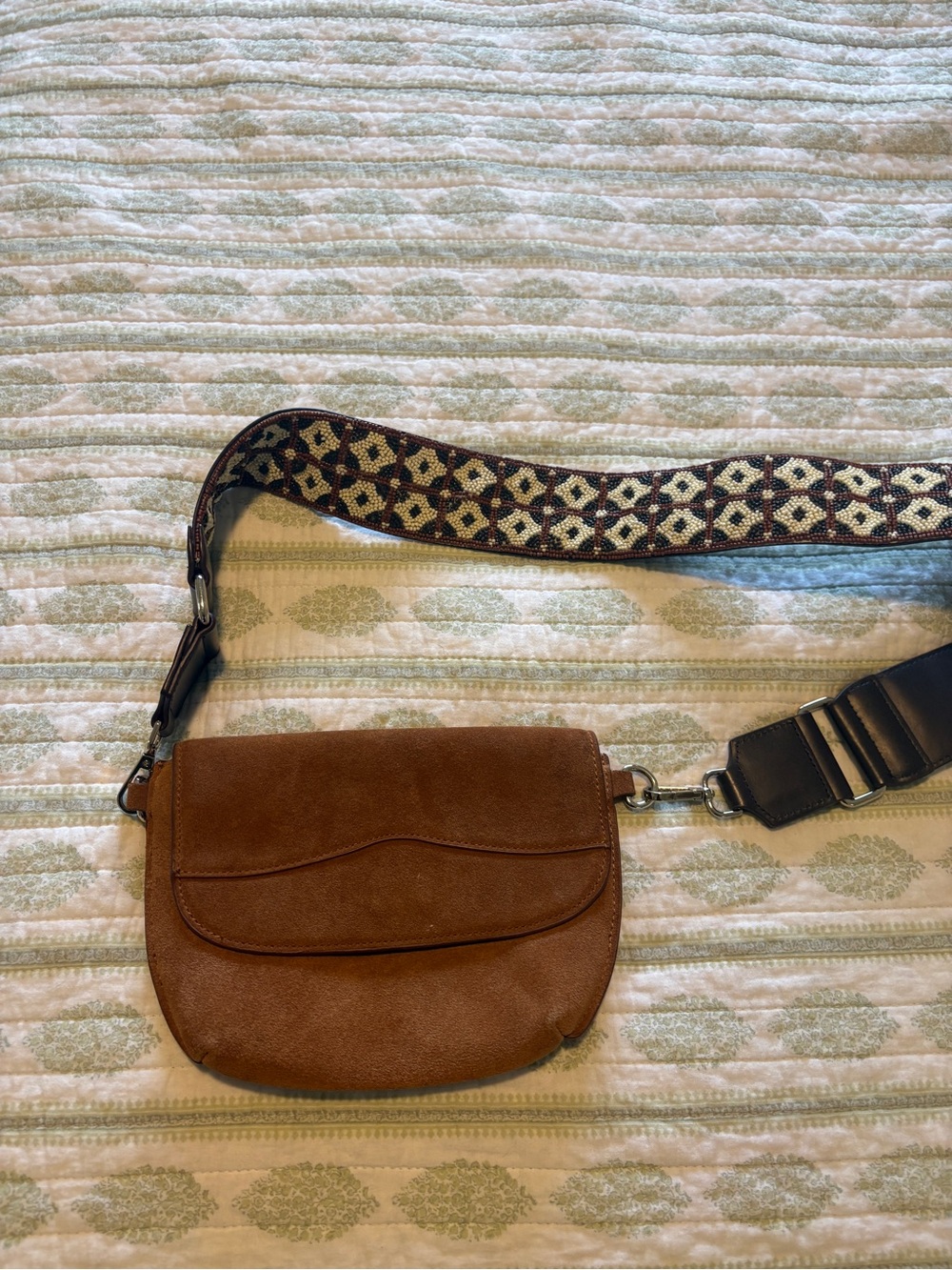 Zara Brown Suede Crossbody with beaded embellished Strap